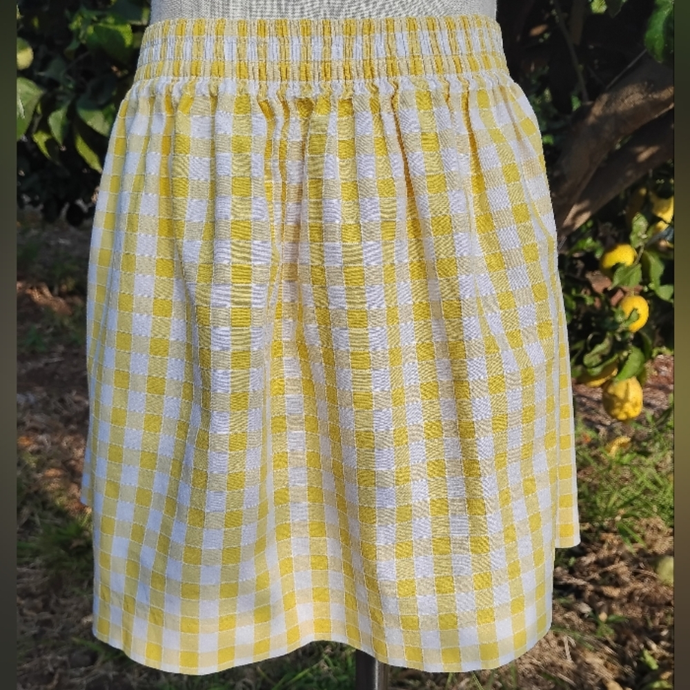 Jacadi French Cottage Farm Skirt Girl Yellow Gingham Check Pocket Flower 4t 5t - Picture 4 of 9